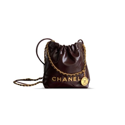 CHANEL MINI 22 HANDBAG SHINY CALFSKIN & GOLD-TONE METAL 254390 (23*18.5*6cm)